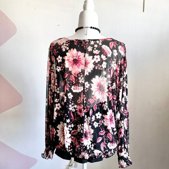 Black Floral Mesh Top, Coquette, Fairy Grunge, Y2K Inspired,‎ 2X, Boho, Romantic - Picture 3 of 4